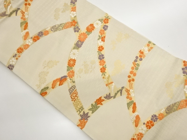 JAPANESE NAGOYA OBI / WOVEN KIKU & UME